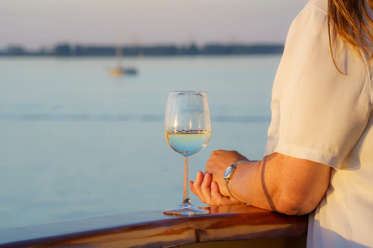 Closeup Shot Female With Glass Wine Ship Deck 181624 41125