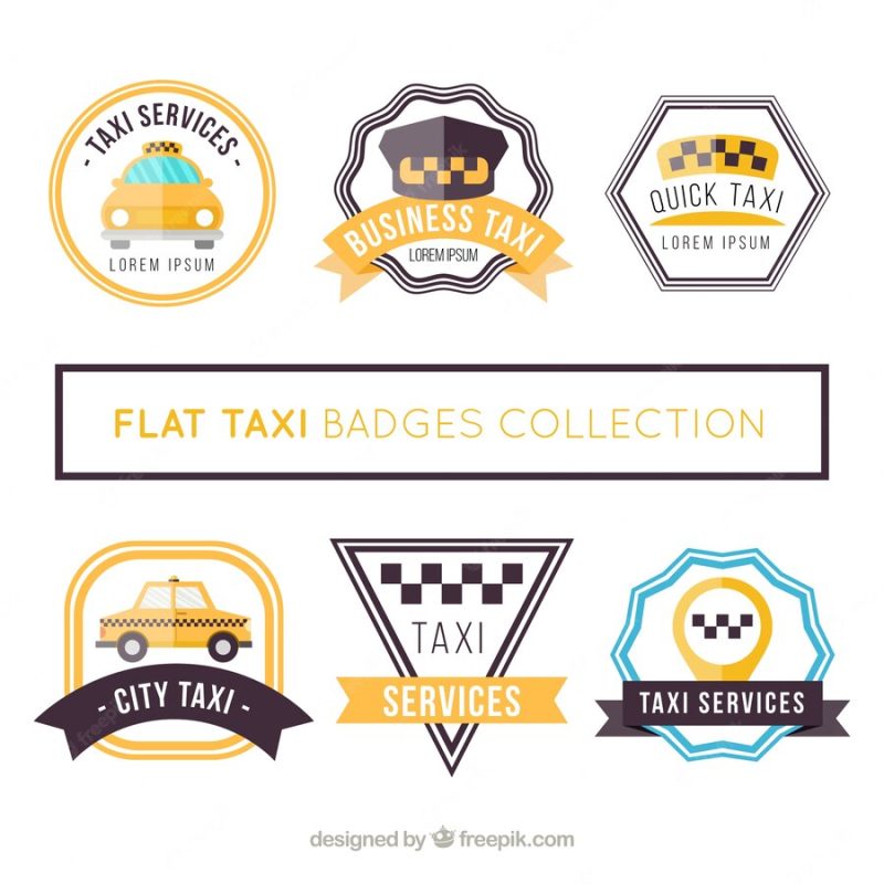 Collection of flat badges for taxi services Free Vector