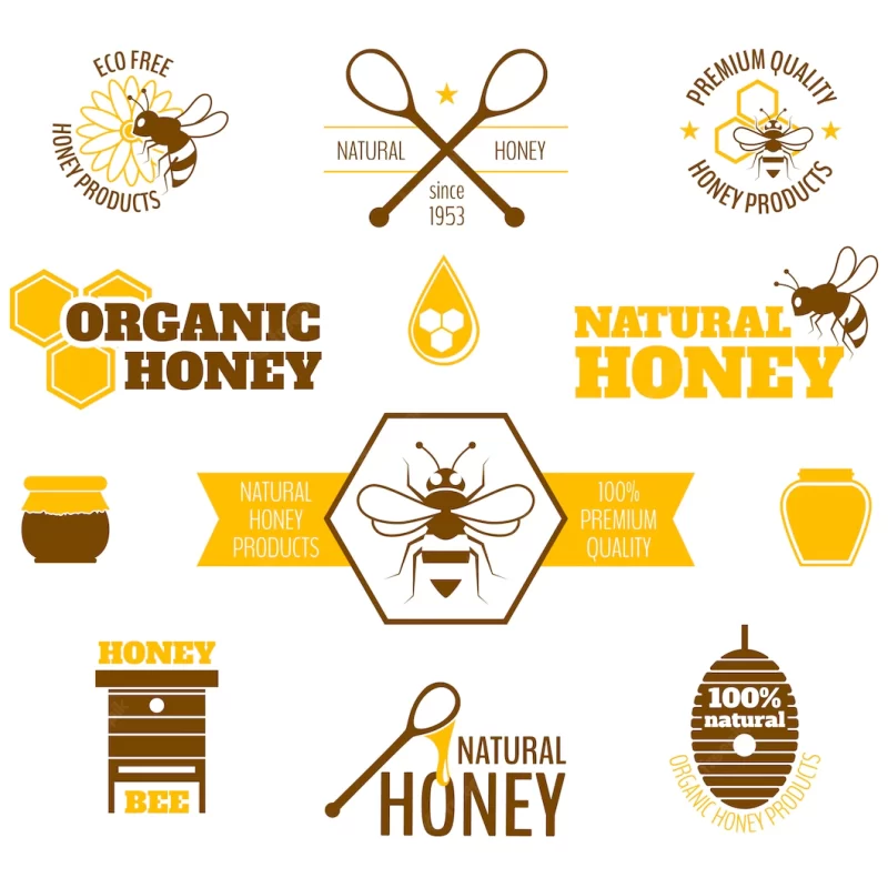 Collection of honey labels in flat design Free Vector