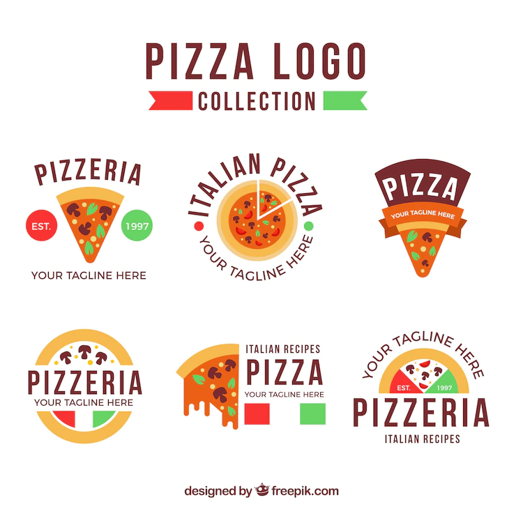 Collection Pizza Logos Flat Design 23 2147643555