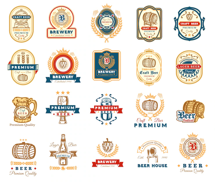 Collection Retro Beer Emblems Badges Stickers 1441 180