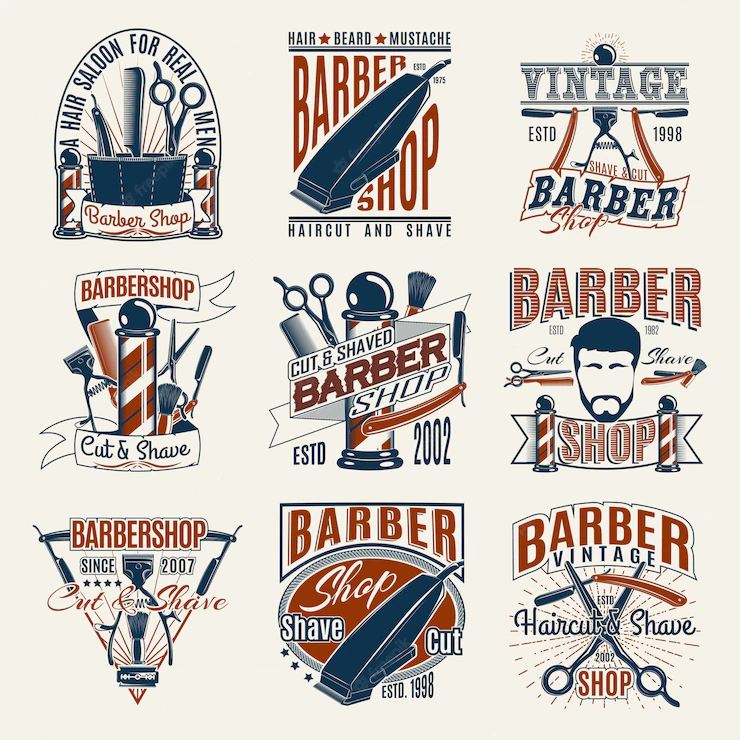 Colored vintage barbershop logotypes set Free Vector