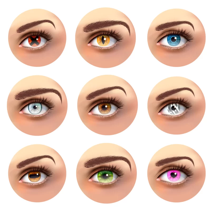 Colorful eyes with different pupils set Free Vector