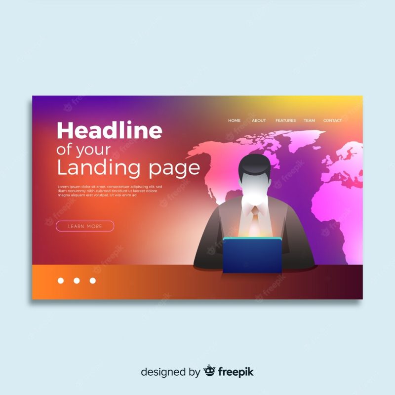 Colorful gradient landing page Free Vector