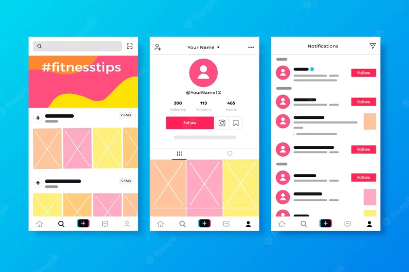 Colorful tiktok interface Free Vector