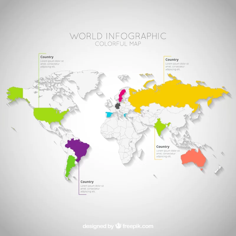 Colorful world map infographic Free Vector