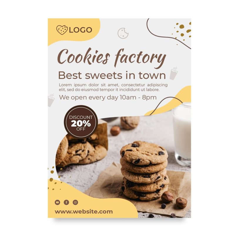 Cookies factory vertical flyer template Free Vector Cookies factory vertical flyer template Free Vector