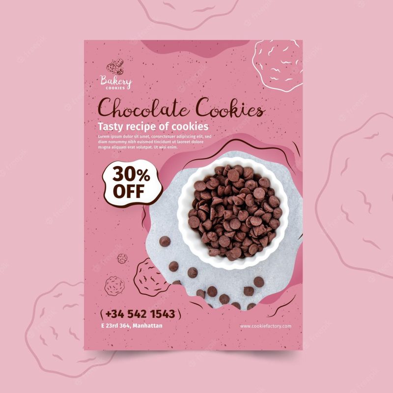 Cookies flyer template with photo Free Vector