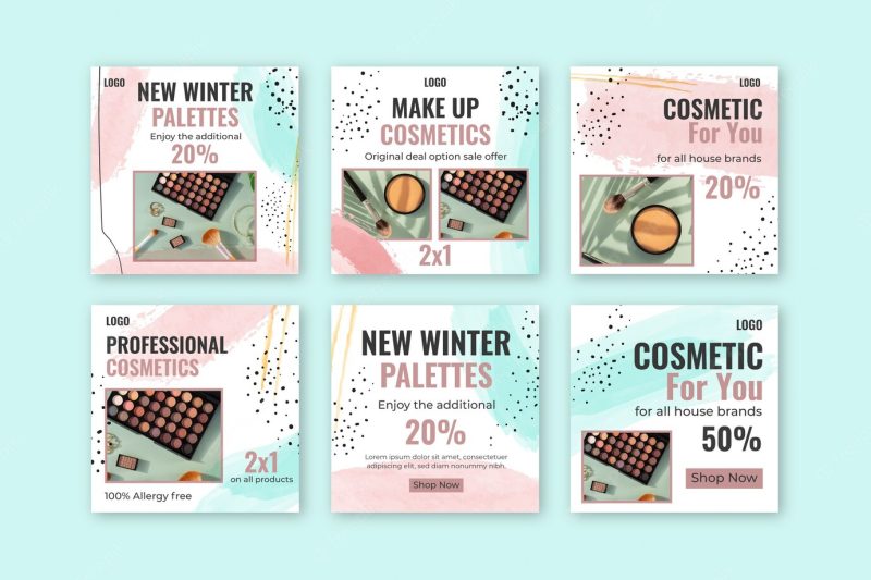 Cosmetic instagram posts template Free Vector