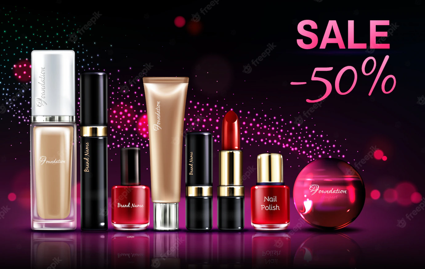 Cosmetics Beauty Products Makeup Sale Banner With Glowing Neon Background Pink Sparkles 33099 1429