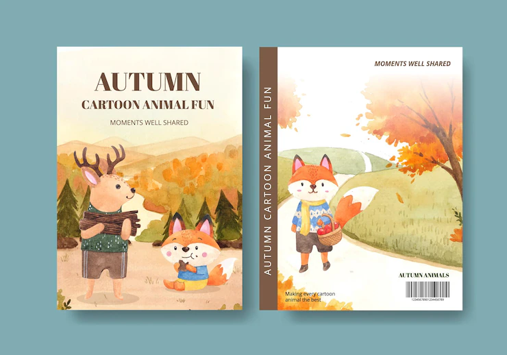 Cover Book Template With Autumn Animal Watercolor Style 83728 7382