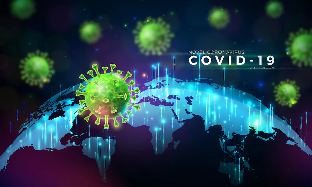 Covid 19 Coronavirus Outbreak Design With Virus Cell Microscopic View World Map Background 1314 2697