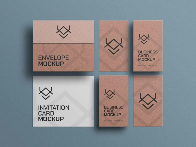 Craft paper business cards with envelopes mockup Free Psd