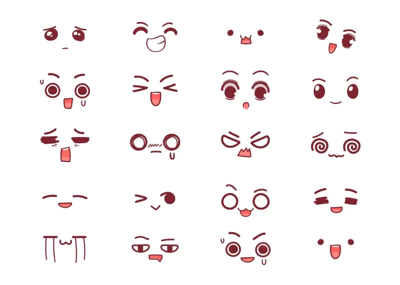 Cute face expressions set hand drawn cartoon art illustration Free Vector