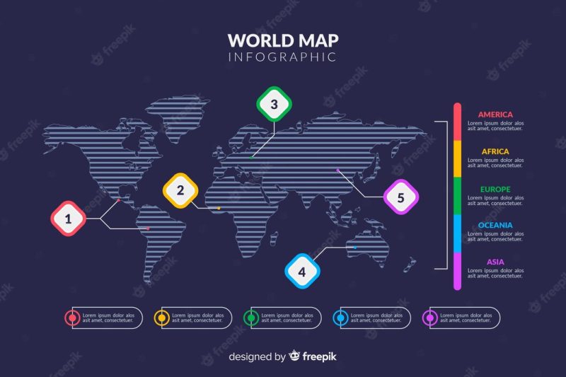 Dark theme world map infographic Free Vector