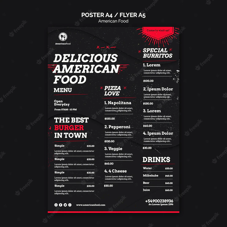 Delicious american food menu Free Psd