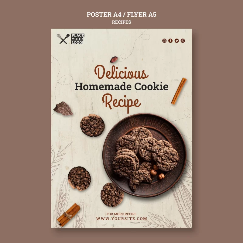 Delicious homemade cookie recipe flyer template Free Psd Delicious homemade cookie recipe flyer template Free Psd