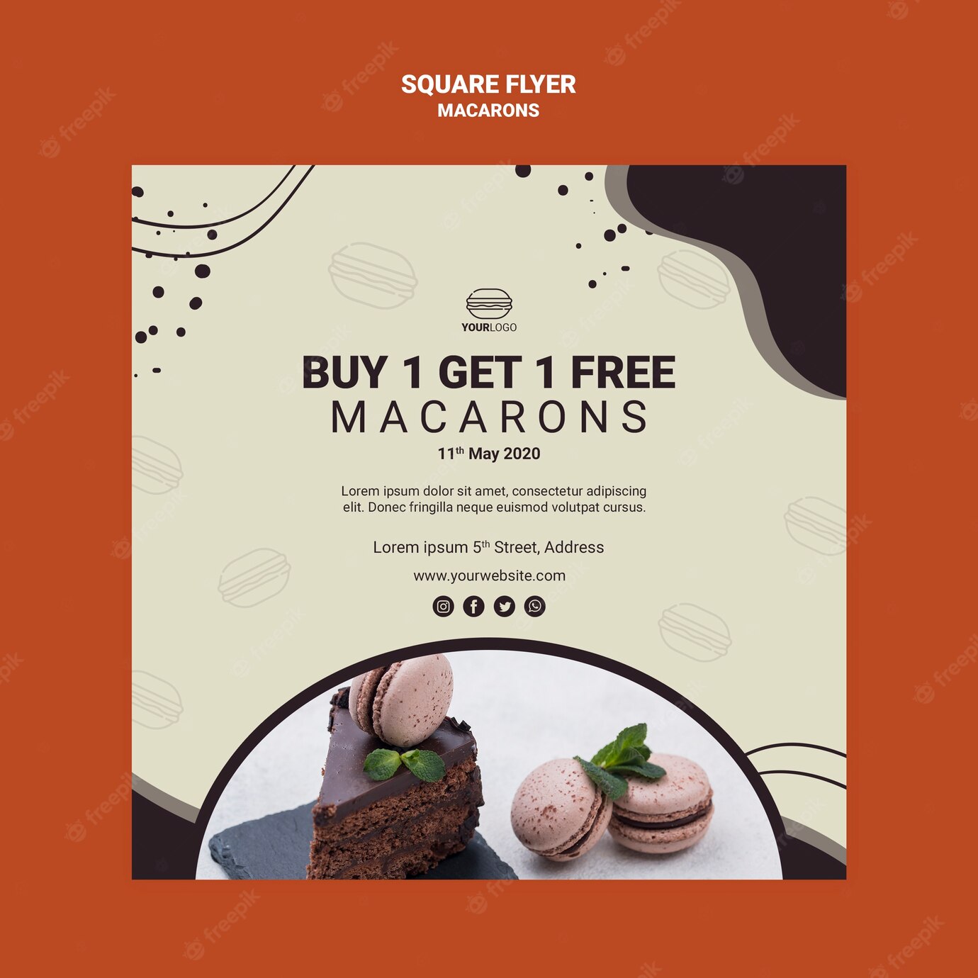 Delicious Macarons Square Flyer Design 23 2148555369
