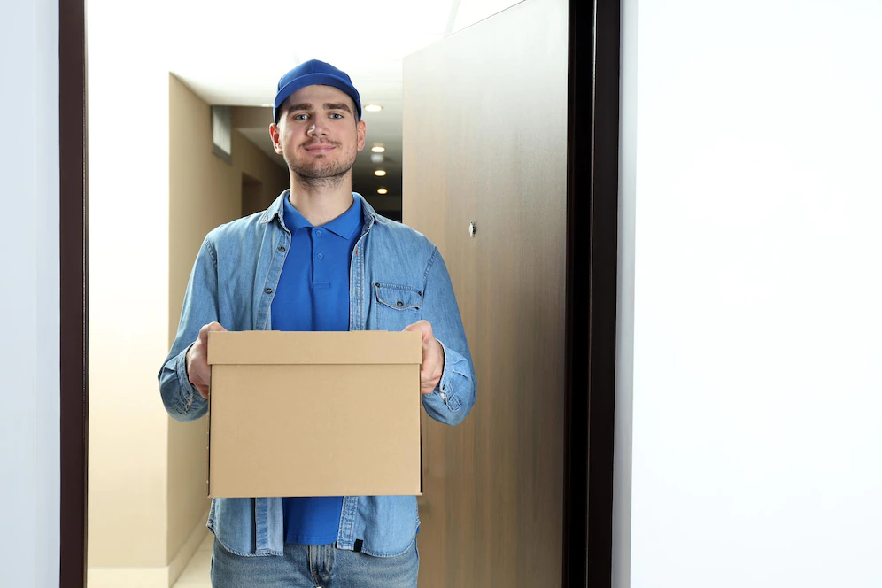 Delivery Man Blue Cap Holds Blank Box 185193 70071