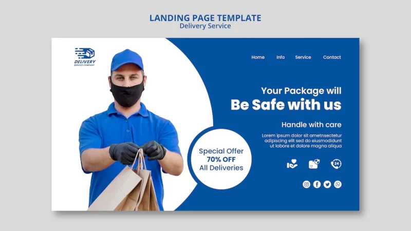 Delivery service landing page template Free Psd