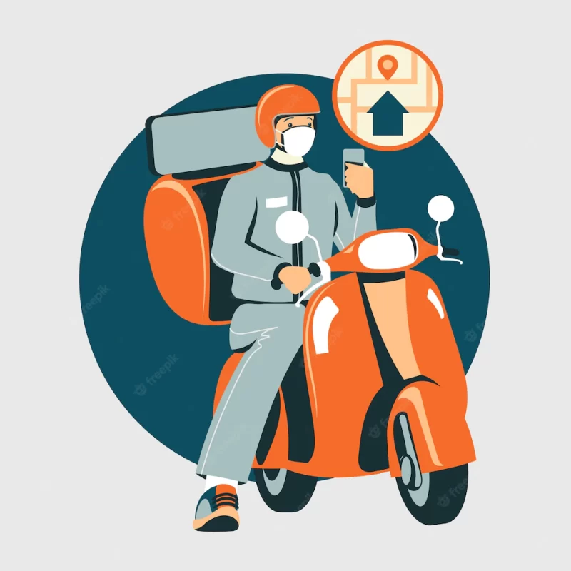 Delivery service with mask concept Free Vector