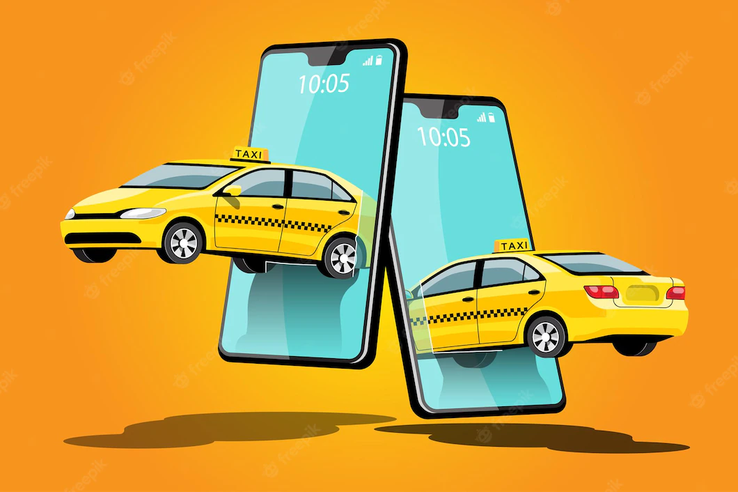 Delivery Taxi Online Car Sharing With Cartoon Character Smartphone Smart City Transportation Concept Illustration 1150 39661