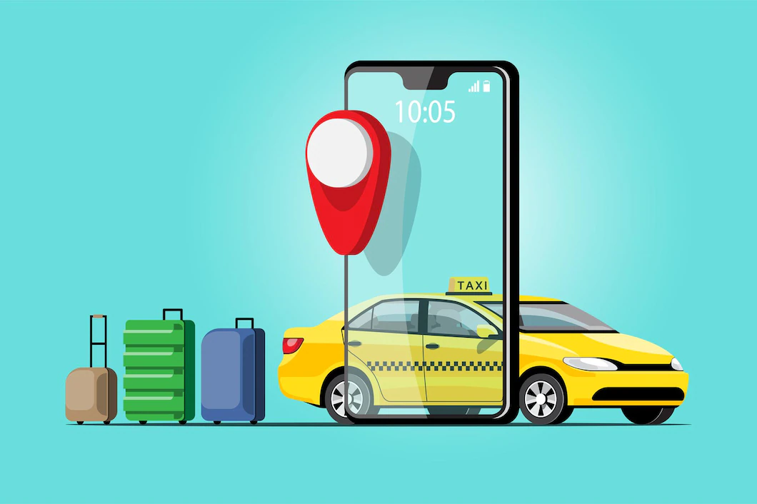 Delivery Taxi Online Car Sharing With Cartoon Character Smartphone Smart City Transportation Concept Illustration 1150 39665