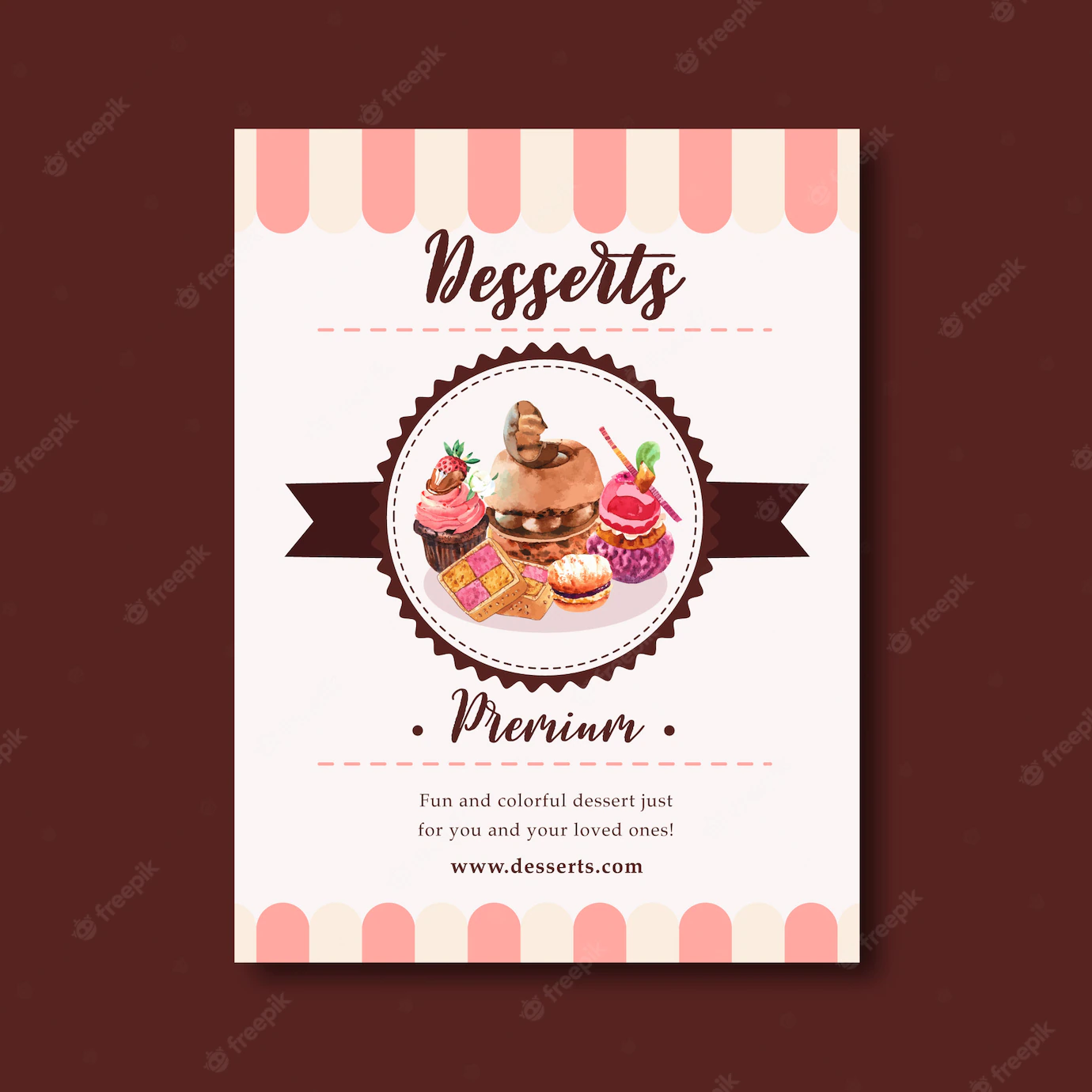 Dessert Flyer Design With Chocolate Cake Cookie Cupcake Custard Cream Watercolor Illustration 83728 1303