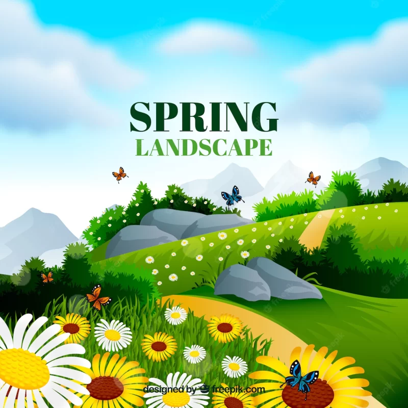 Detailed spring landscape Free Vector