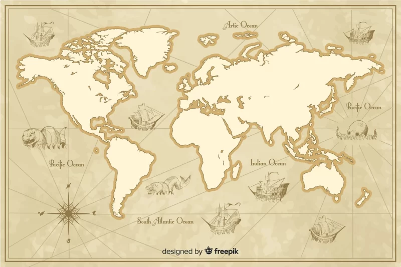 Detailed vintage world map theme Free Vector