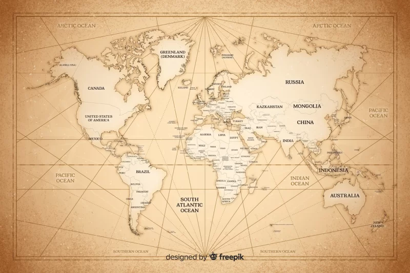 Drawing concept for vintage world map Free Vector Drawing concept for vintage world map Free Vector