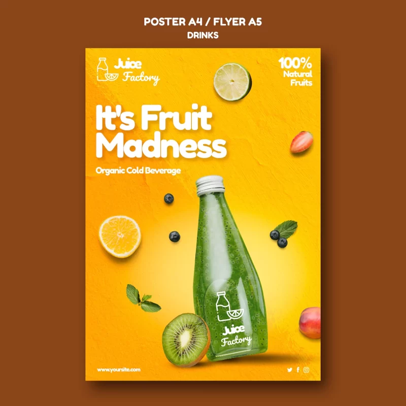 Drinks fruits poster or flyer template Free PSD