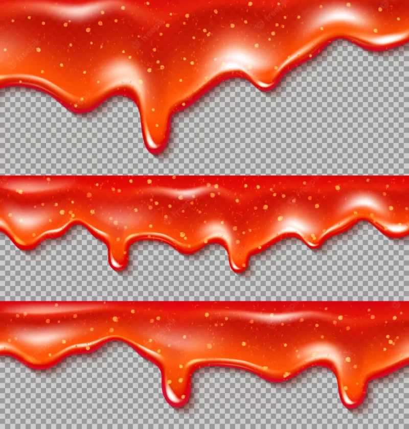 Dripping chili sauce drops liquid ketchup splashes Free Vector