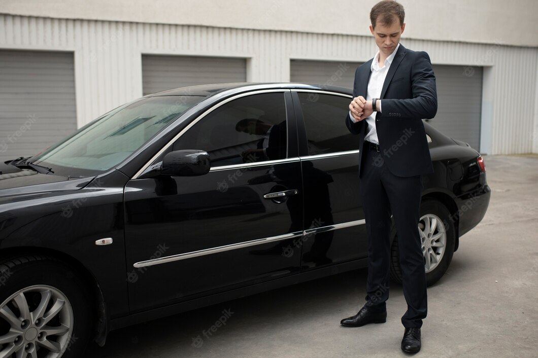 Elegant Man Standing His Car Taxi Services 23 2149149593