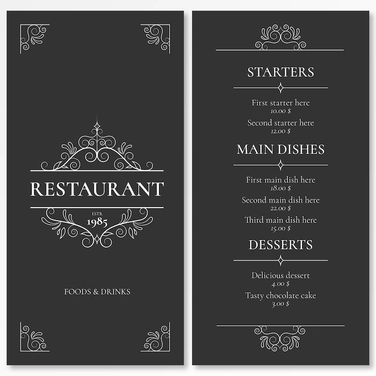 Elegant Menu Template Restaurant With Ornaments 1361 850