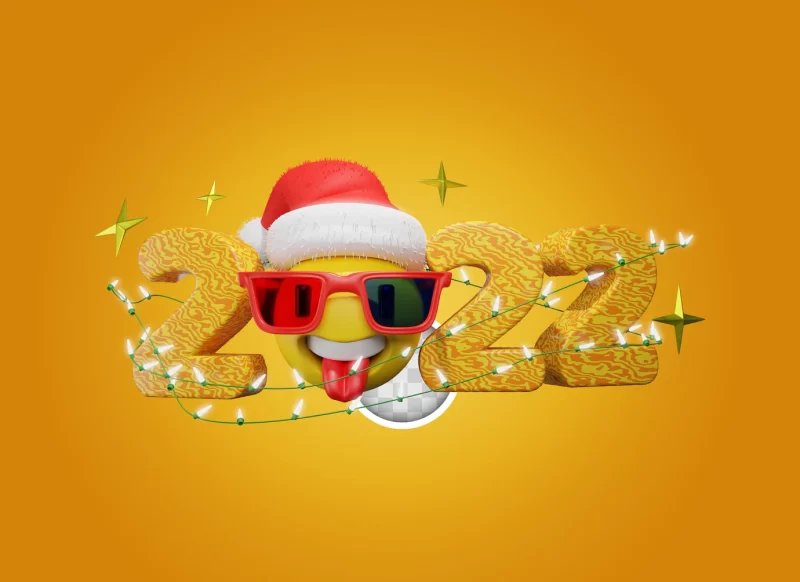 Emoji celebrating new year 2022 with lights. 3d illustration Free Psd