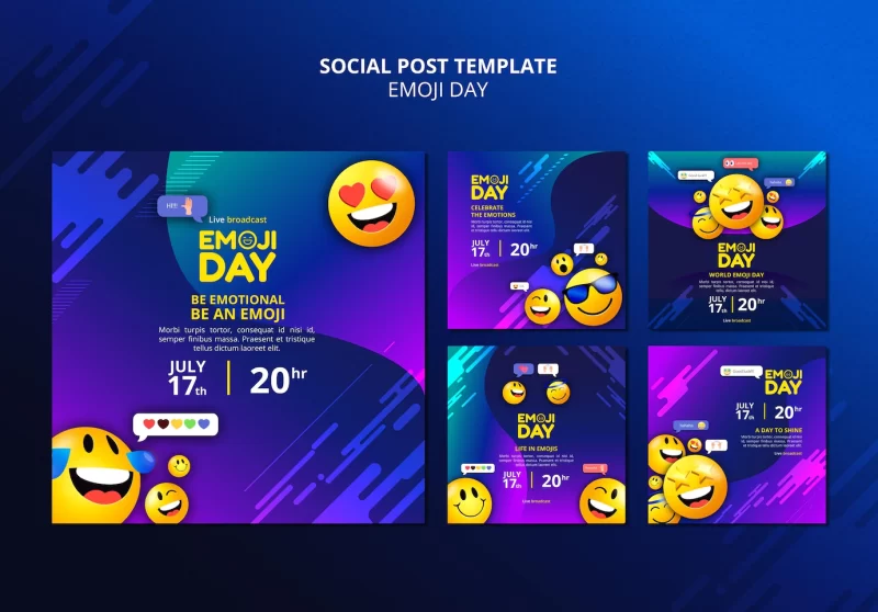 Emoji day social media posts Free Psd