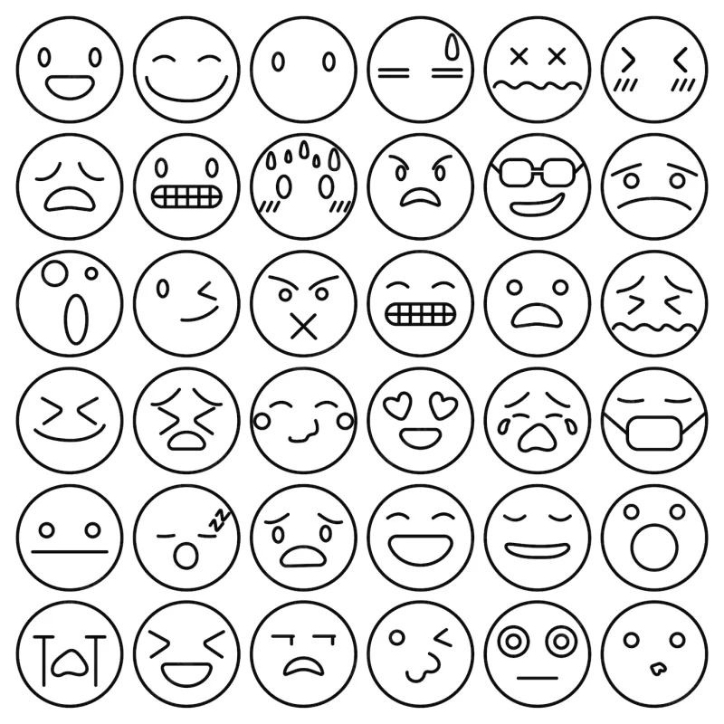 Emoji emoticons set face expression feelings collection Free Vector