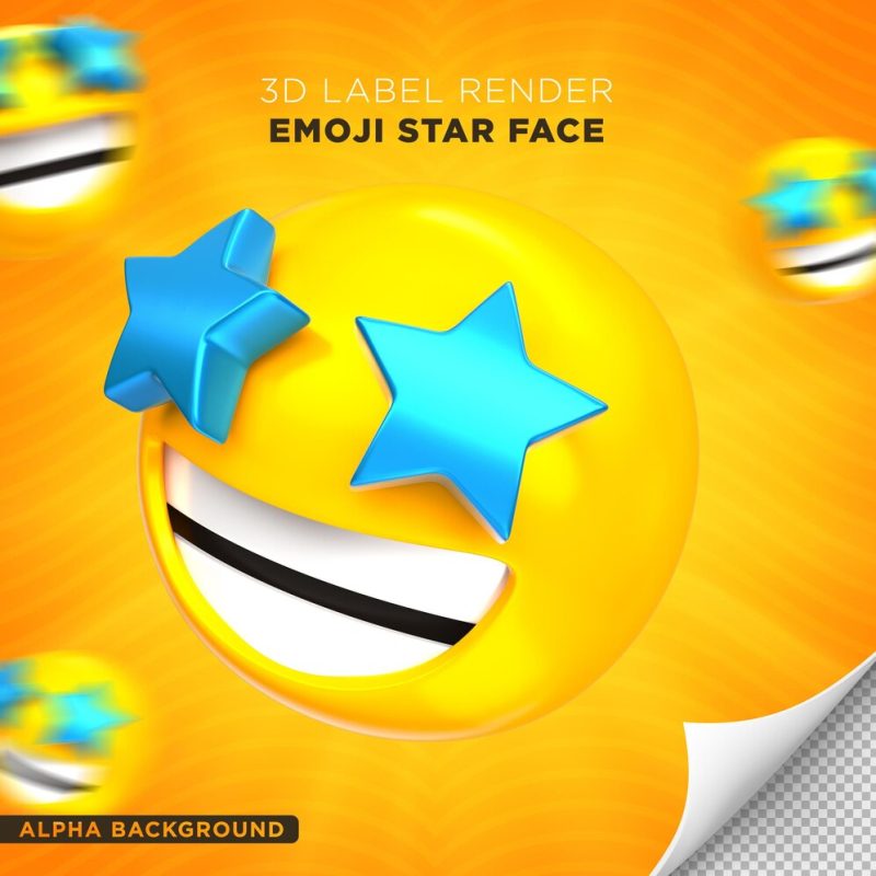 Emoji face star 3d render Free Psd