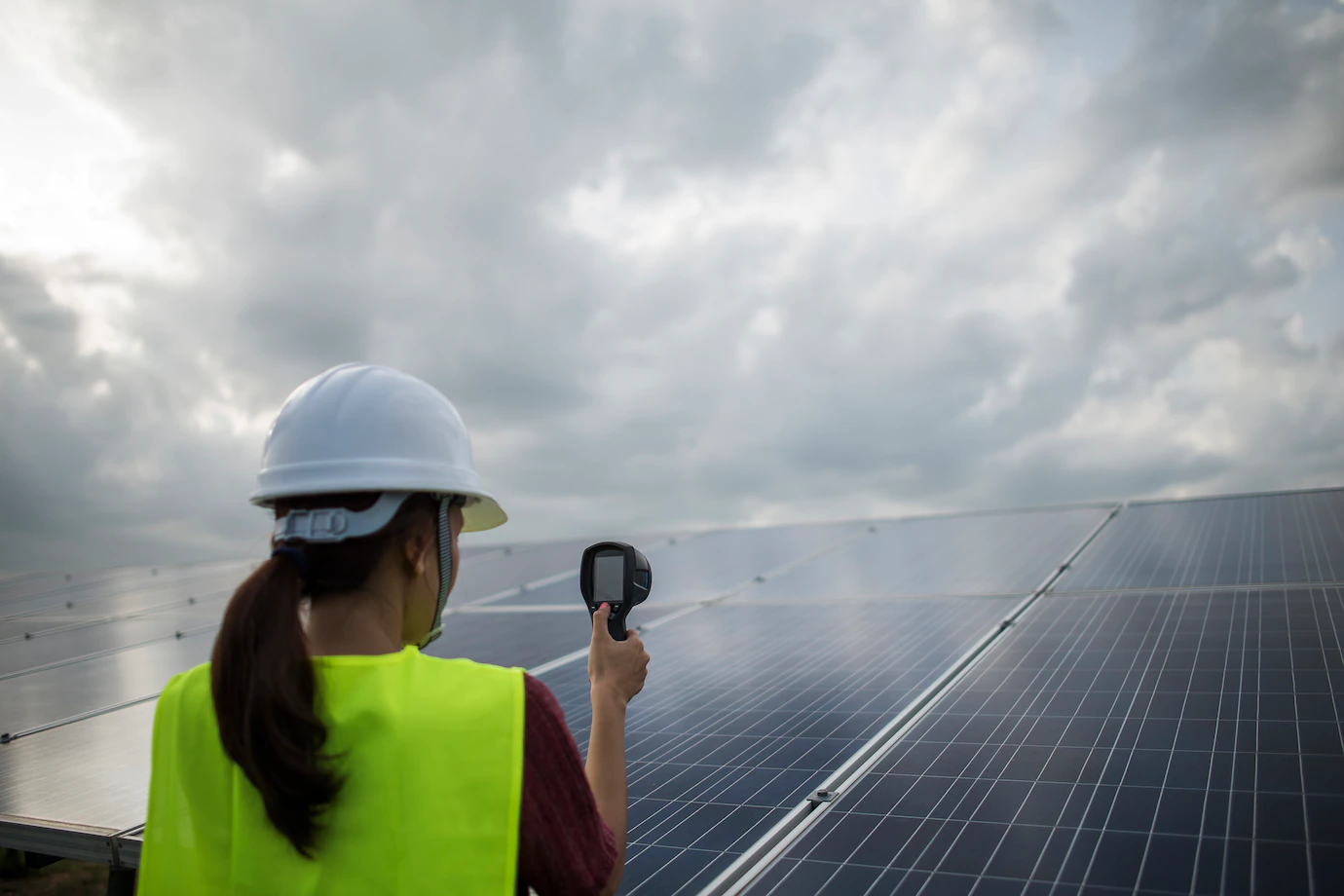 Engineer Electric Woman Checking Maintenance Solar Cells 1150 4277