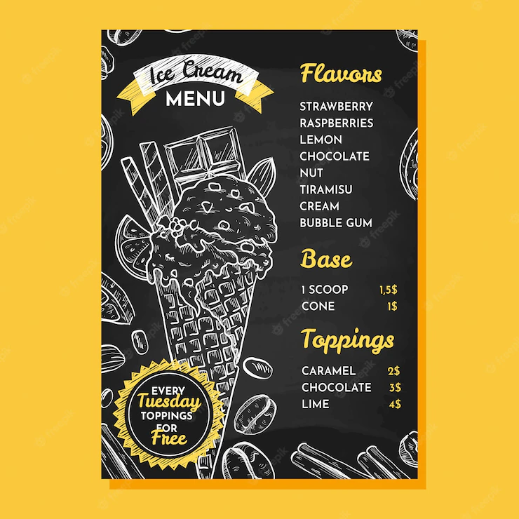 Engraving Hand Drawn Ice Cream Blackboard Menu Template 52683 64428