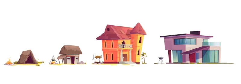 Evolution of house architecture, cartoon concept Free Vector