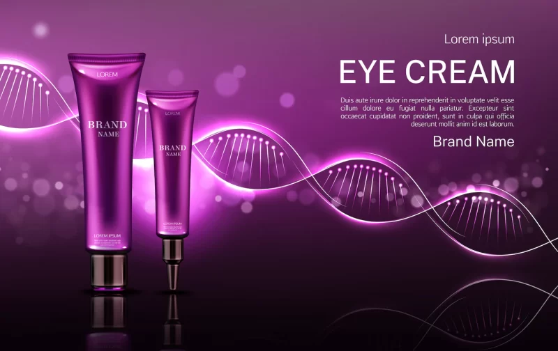 Eye cream cosmetics tubes banner with dna Free Vector