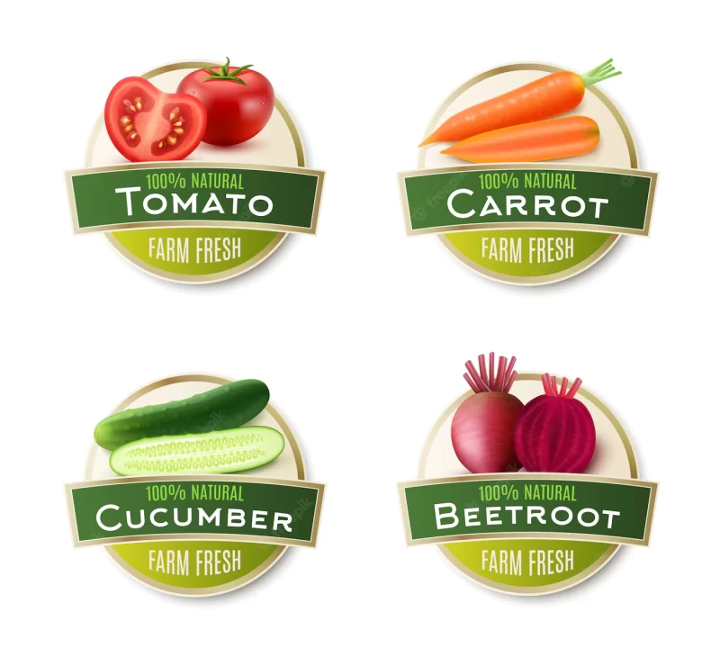 Farm fresh vegetables round labels collection Free Vector