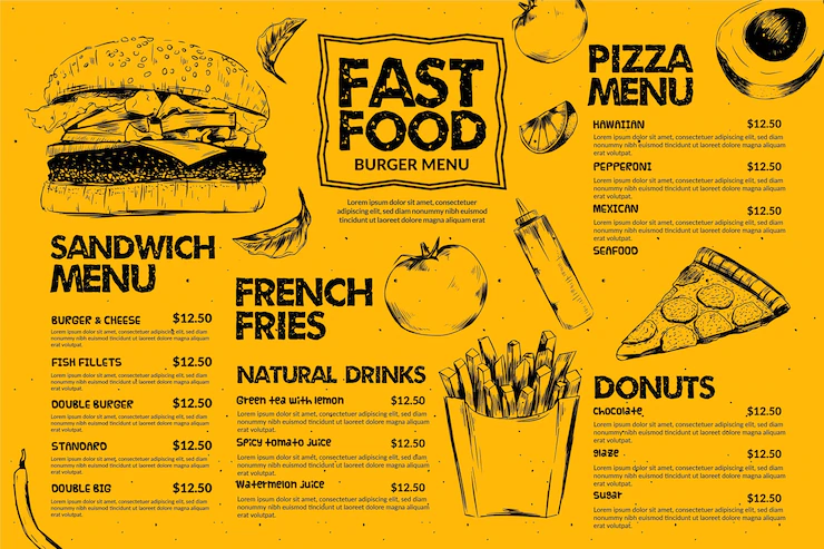 Fast food menu template Free Vector - Cariblens