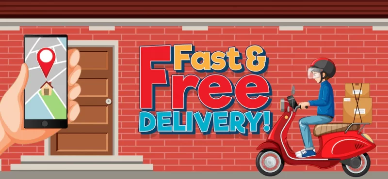 Fast and free delivery logo with bike man or courier in the city Free Vector