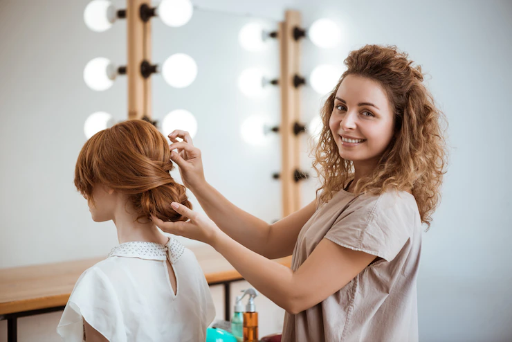 Female Hairdresser Smiling Making Hairstyle Redhead Woman Beauty Salon 176420 4484