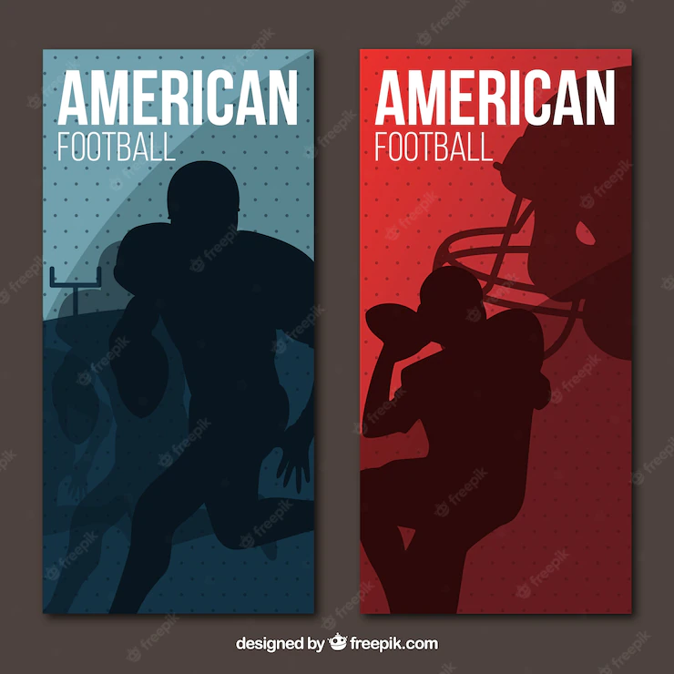 Flat American Football Banners With Players Silhouettes 23 2147597863