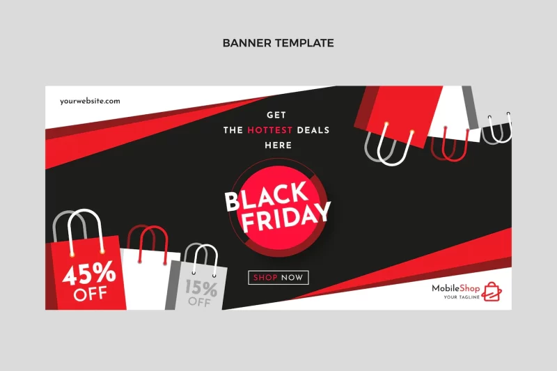 Flat black friday horizontal sale banner Free Vector