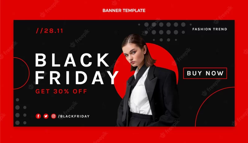 Flat black Friday horizontal sale banner Free Vector